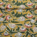 Baumwoll-Webware - Blockdruck Handgefertigt Blumen Ocker