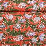 Baumwoll-Webware - Blockdruck Handgefertigt Blumen Hellrot