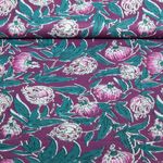 Coton tissé - Impression en bloc à la main Fleurs Violet