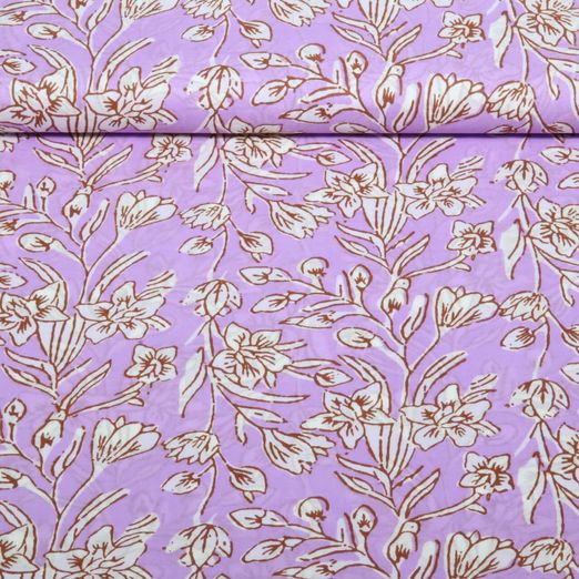 Coton tissé - Imprimé à la main Narcisses Lilas