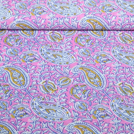 Coton tissé - Imprimé à la main Paisley Rose