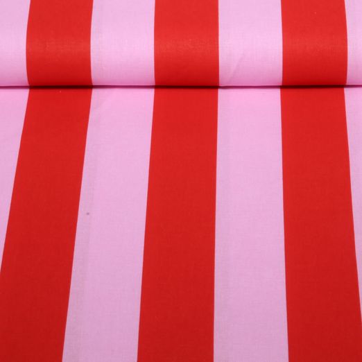 Baumwoll-Cretonne - Blockstreifen Rosa Rot