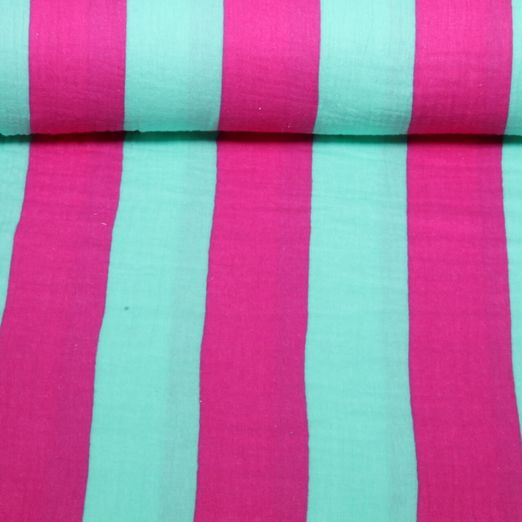 Gaze de coton - Rayures en bloc Rose vif