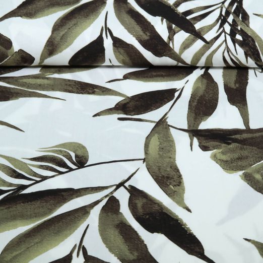 Popeline de viscose - Feuilles Blanc Vert