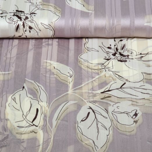 Mousseline - fleurs et rayures Gris Transparent