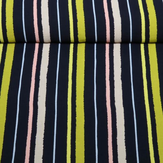 Tissu robes et blouses - Mélange rayures Bleu marine Vert