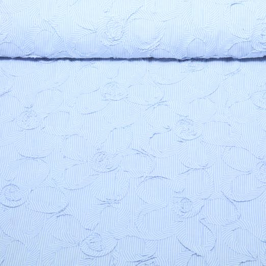 Tissu robes et blouses - Rayures Fleurs Blanc Bleu clair