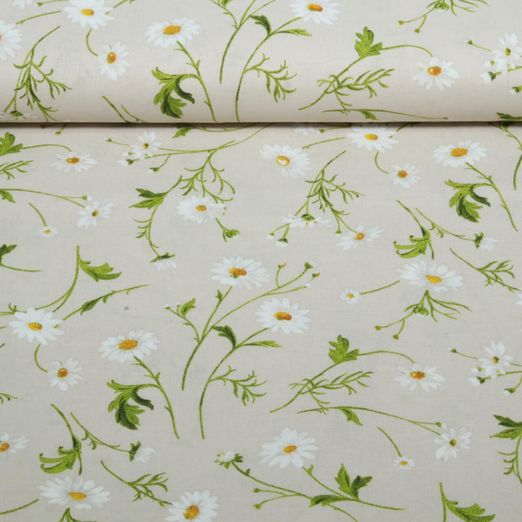 Coton enduit - Fleurs de camomille Beige