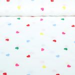 Coton tissé - Coeurs multicolores brodés Blanc