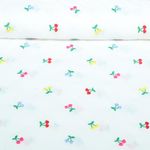 Coton tissé - Cerises Multicolores brodées Blanc