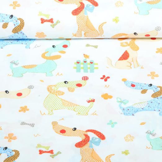 Baumwoll-Webware - Dackel Weiß