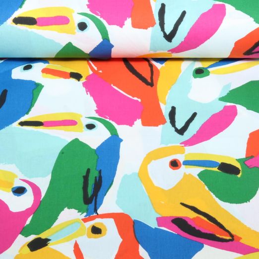 Baumwoll-Webware - Bunte Tukane Multicolor