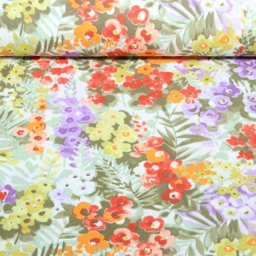 Baumwoll-Webware - Kleine Blüten Weiß