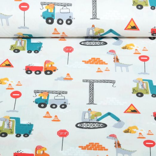 Baumwoll-Webware - Dino Bauarbeiter Grau