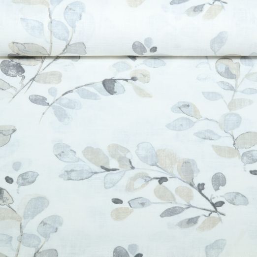 Ramie - Eukalyptusblätter Grau Weiß