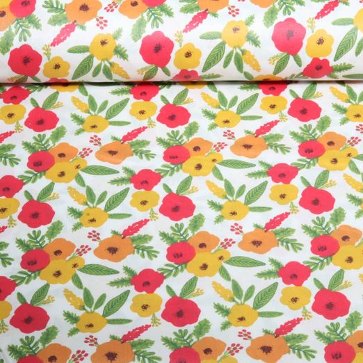 Beschichtete Baumwolle - Bunte Blumen Weiß