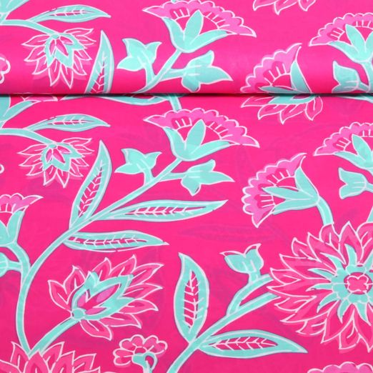 Voile de coton - Enjoy collection fleurs Rose vif Voile de coton - Enjoy collection fleurs Rose vif