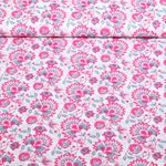 Voile de coton - Collection Enjoy Fleurs Blanc Rose