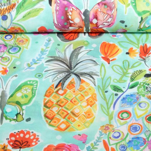 Baumwoll-Cretonne - Schmetterlinge Ananas Multicolor