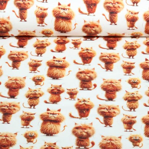 Sommersweat - French Terry Digital Rote Katzen Ecru