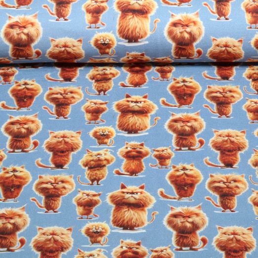 Sommersweat - French Terry Digital Rote Katzen Jeans