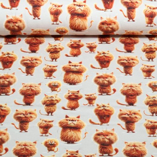 Sommersweat - French Terry Digital Rote Katzen Beige