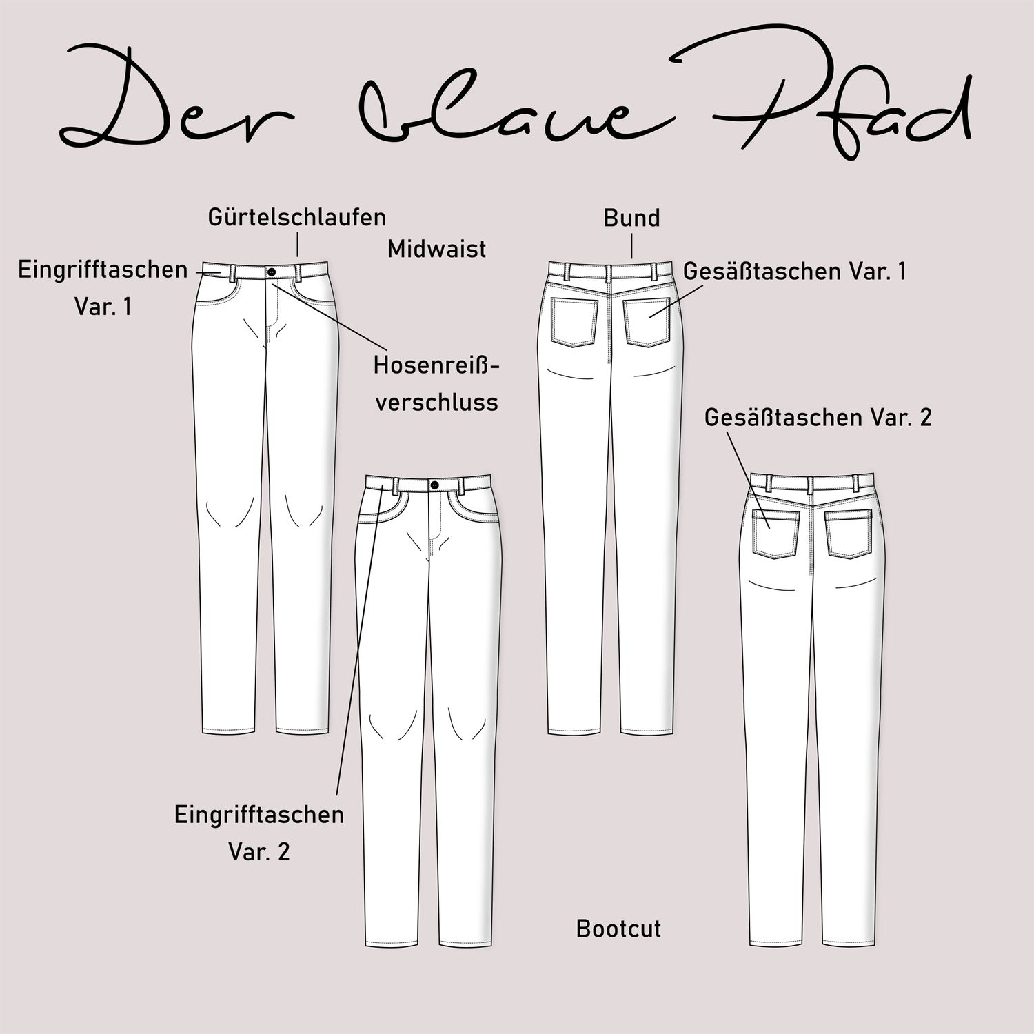 Jeans - Der blaue Pfad Mid Waist Damen Langgrößen- Schnittmuster eBook-1 Jeans - Der blaue Pfad Mid Waist Damen Langgrößen- Schnittmuster eBook-1