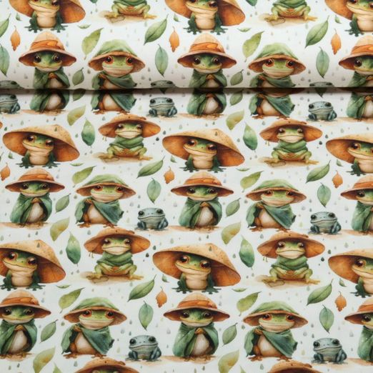 Jersey - Digital Dschungel Frösche Ecru