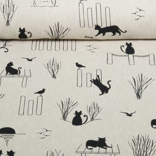 Canvas - Schwarze Katzen Leinenoptik Beige