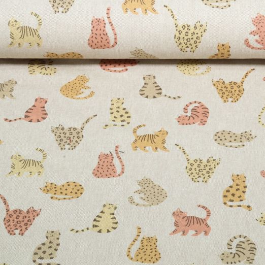 Canvas - Bunte Katzen Leinenoptik Beige