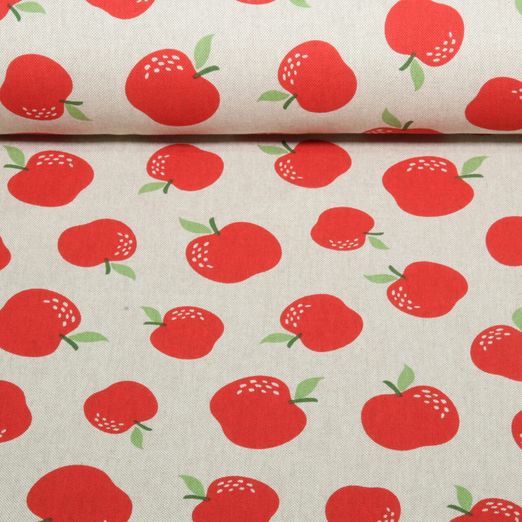 Canvas - Rote Äpfel Leinenoptik Beige