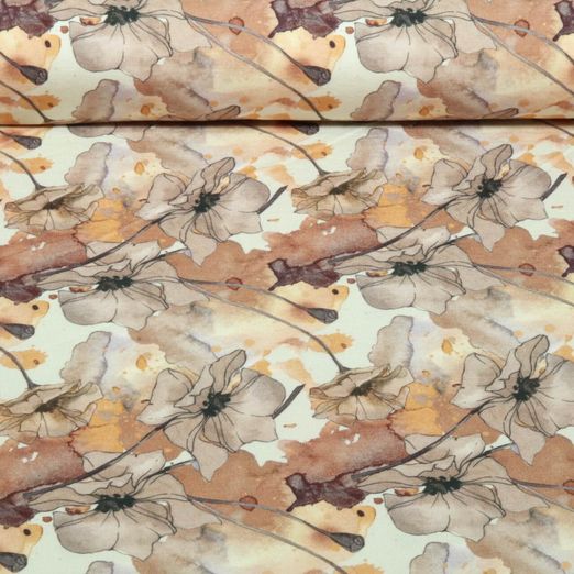 Bambus Viskosejersey - Digital Blüten Aquarell Beige