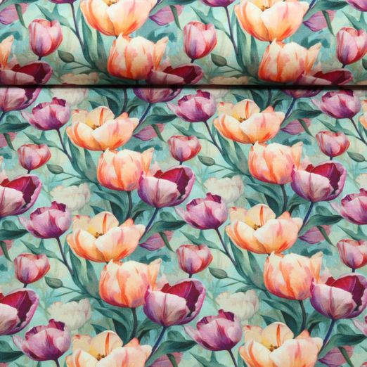 Bambus Viskosejersey - Digital Tulpen Mint
