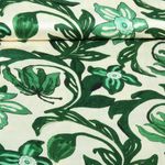Viskose Satin - Digital Große Blätter Blüten Ecru Grün Viskose Satin - Digital Große Blätter Blüten Ecru Grün