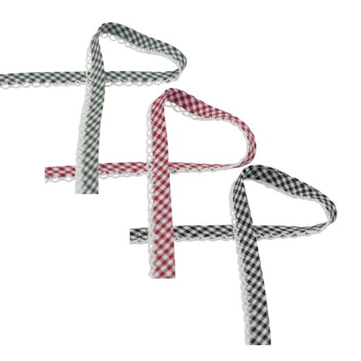Schrägband kariert mit Häkelborte - 20mm - Meterware