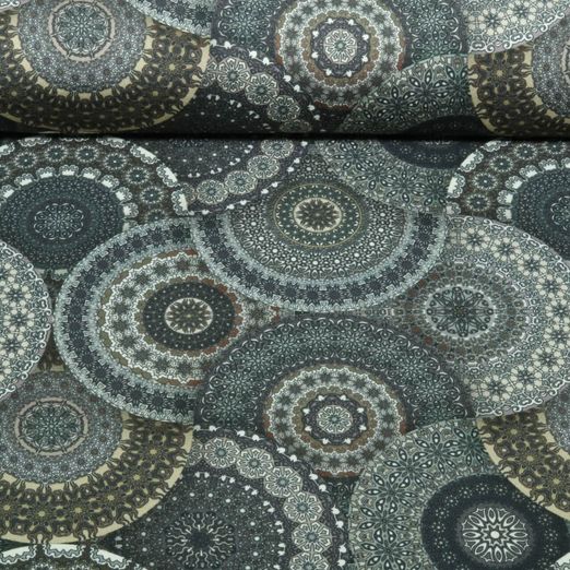 Bambus Viskosejersey - Digital Mandala Khaki