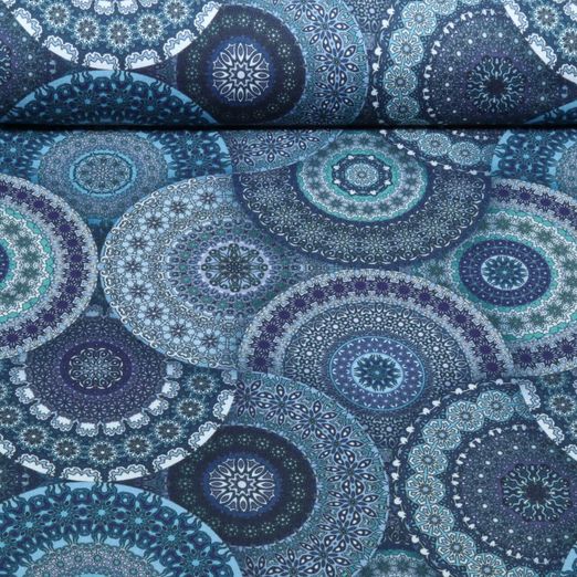 Bambus Viskosejersey - Digital Mandala Navy