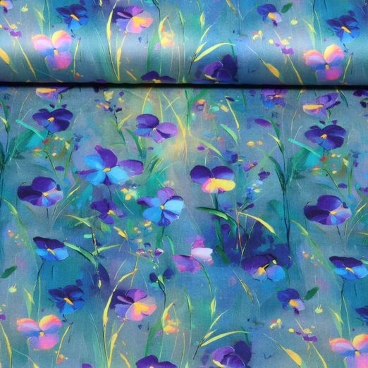 Viskose-Satin - Digital Veilchen Aquarell Violett