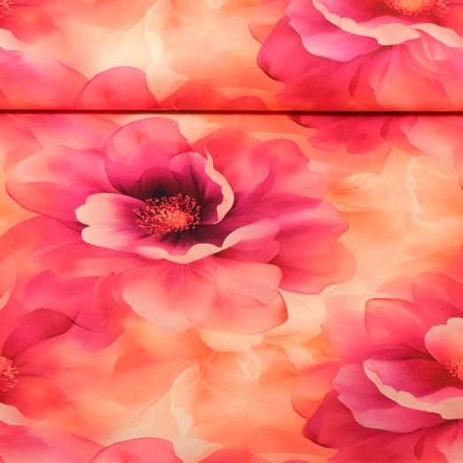 Baumwoll-Satin - Stretch Große Blüten Pink