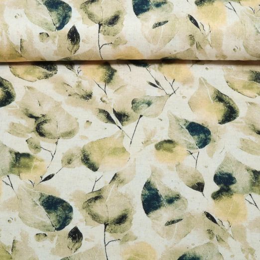 Viskoseleinen - Digital Blätter Ecru Beige Viskoseleinen - Digital Blätter Ecru Beige