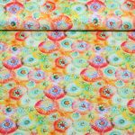 Baumwoll Popeline - Stretch Bunte Kreise Grün