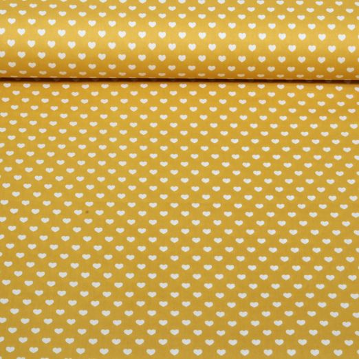 Popeline de coton - Coeurs Jaune ocre