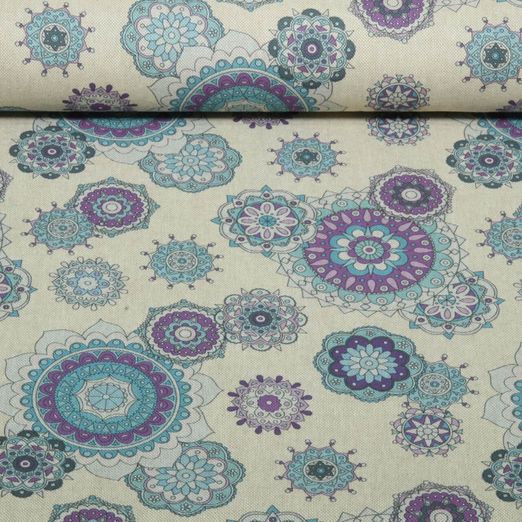 Canvas - Leinenoptik Mandalas Beige Blau