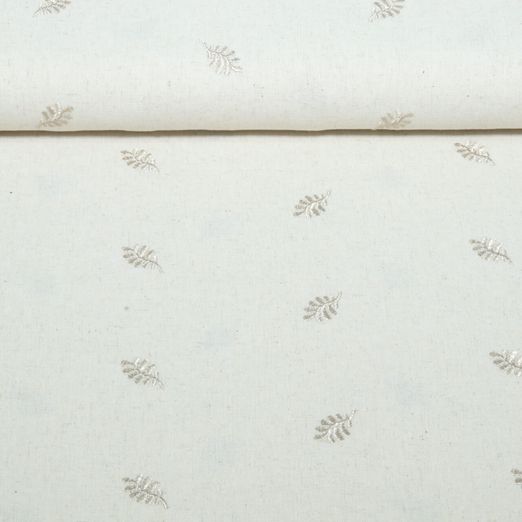 Viskose Leinen - Bestickt Blätter Beige Gold Viskose Leinen - Bestickt Blätter Beige Gold