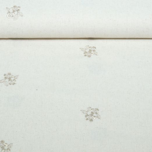 Viskose Leinen - Bestickt Blatt und Blüte Beige Gold Viskose Leinen - Bestickt Blatt und Blüte Beige Gold