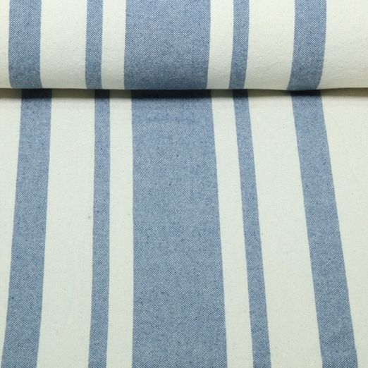 Baumwolle Webware - Küchentuch Streifenmix Beige Denimblau