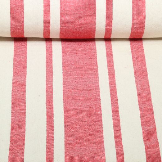 Baumwolle Webware - Küchentuch Streifenmix Beige Rot