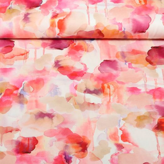 Viscose - Fleurs d'aquarelle stretch Rouge Orange