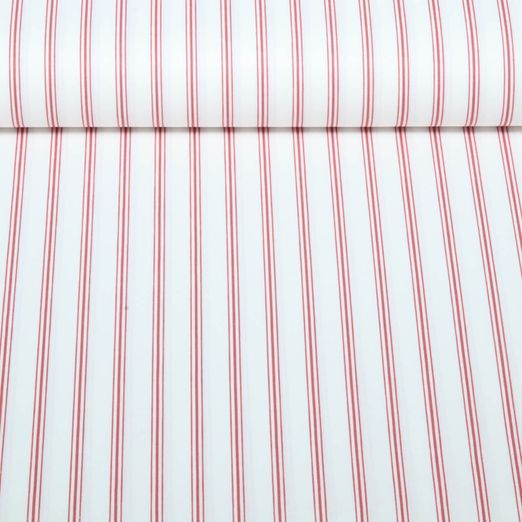 Popeline de coton - Tissu pour chemise Percale rayures Blanc Rouge