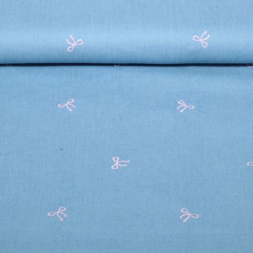 Tissu jeans pour blouses - Boucles brodées Bleu clair